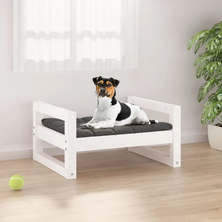 Lit pour chien Blanc 55,5x45,5x28 cm Bois de pin solide