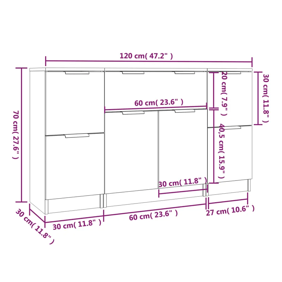 Buffets 3 pcs Chêne fumé Bois d'ingénierie - 10