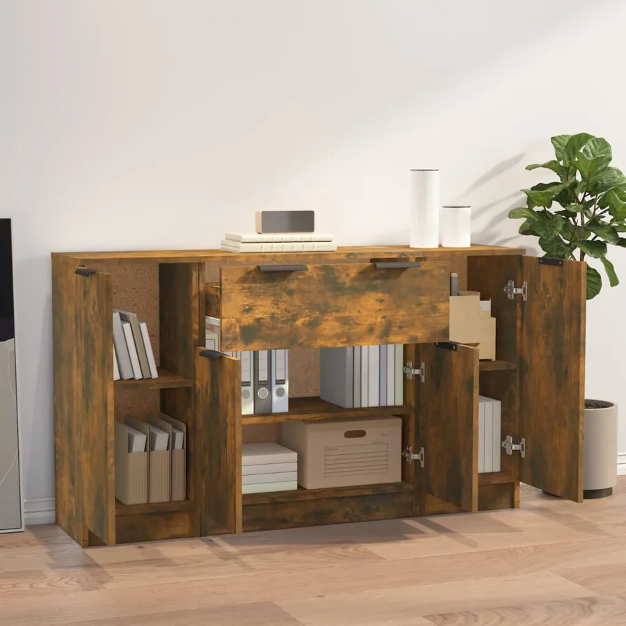 Buffets 3 pcs Chêne fumé Bois d'ingénierie - 3