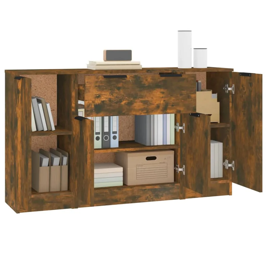 Buffets 3 pcs Chêne fumé Bois d'ingénierie - 4