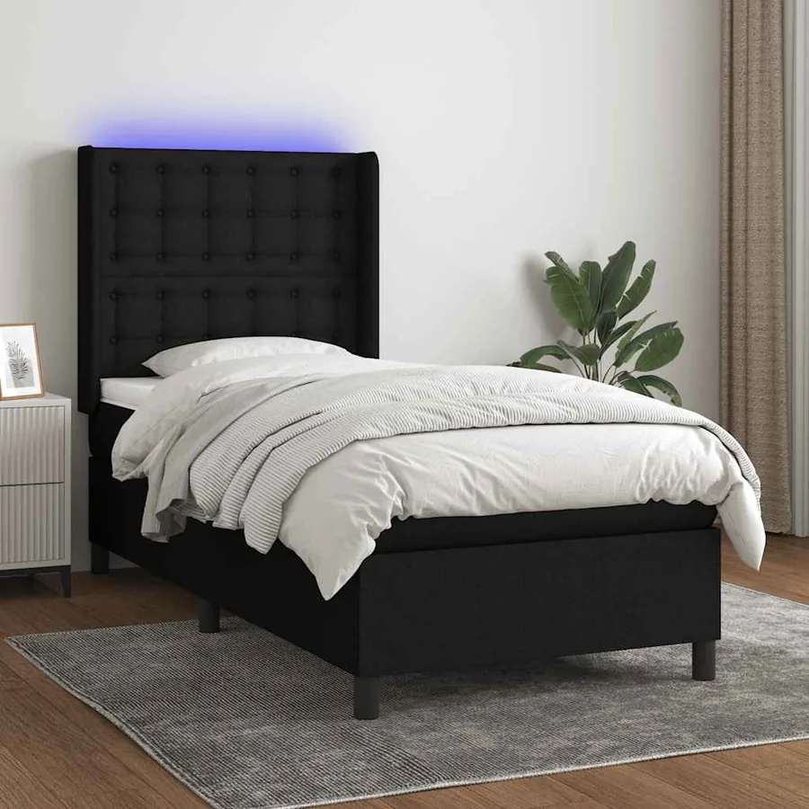 Sommier à lattes de lit matelas et LED Noir 80x200cm Tissu