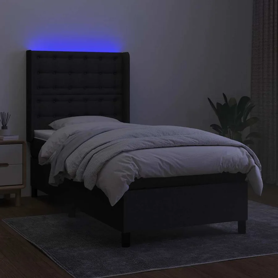 Sommier à lattes de lit matelas et LED Noir 80x200cm Tissu - 3