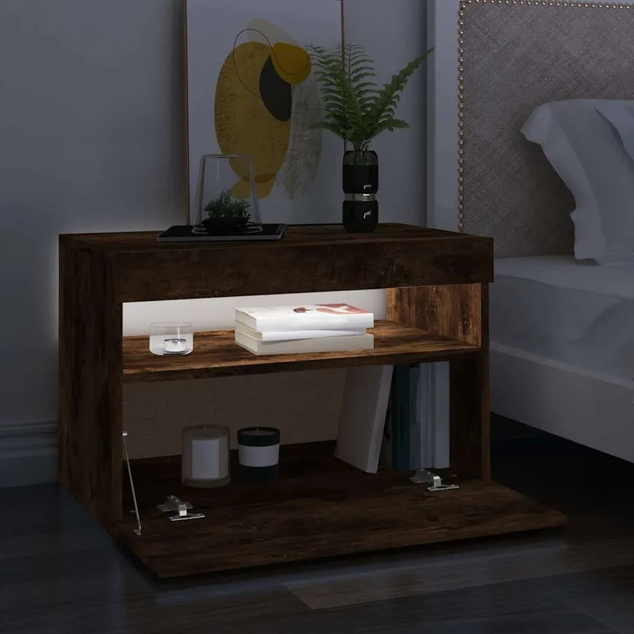 Meuble TV avec lumières LED Chêne fumé 60x35x40 cm - 6