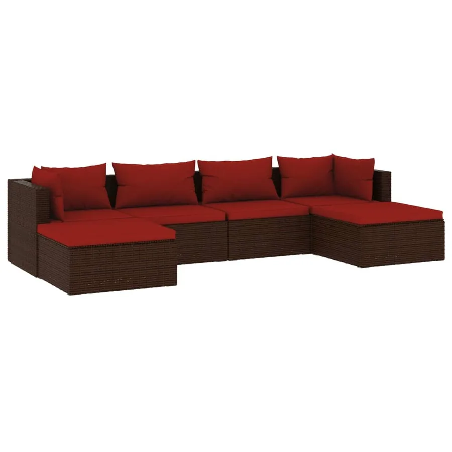 Salon de jardin 6 pcs avec coussins Résine tressée Marron - 2