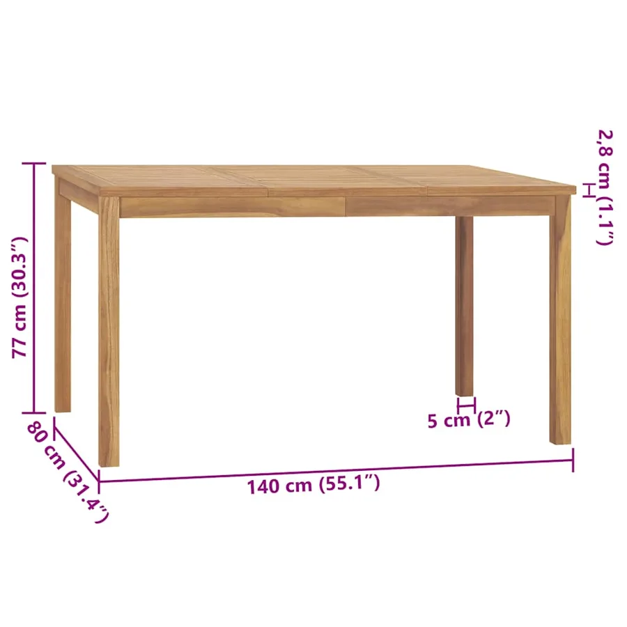 Table à dîner de jardin 140x80x77 cm Bois de teck solide - 7