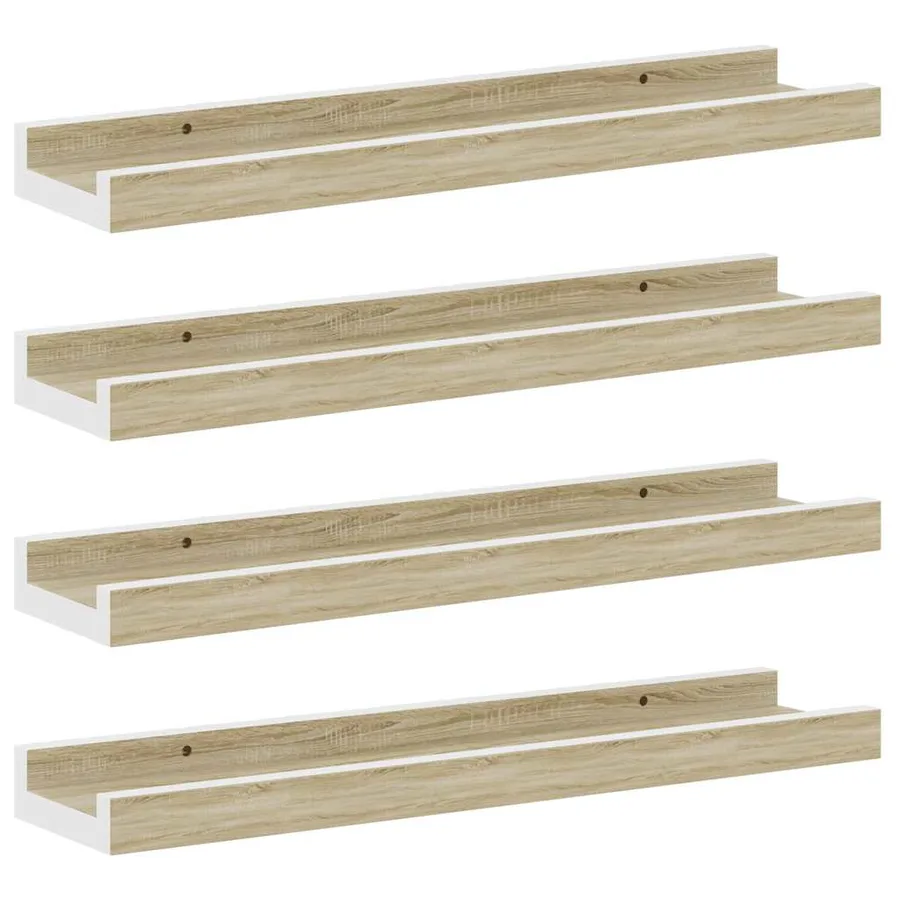 Étagères murales 4 pcs blanc et chêne sonoma 40x9x3 cm - 2