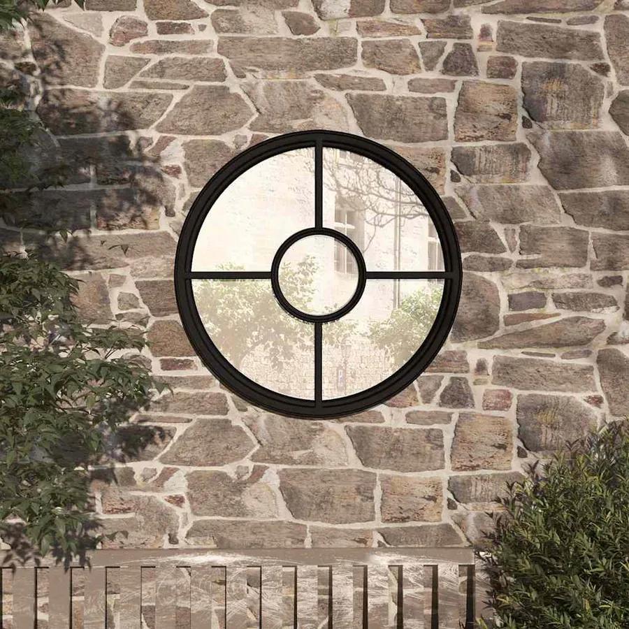 Miroir de jardin Noir 40x4 cm Fer Rond utilisation extérieure