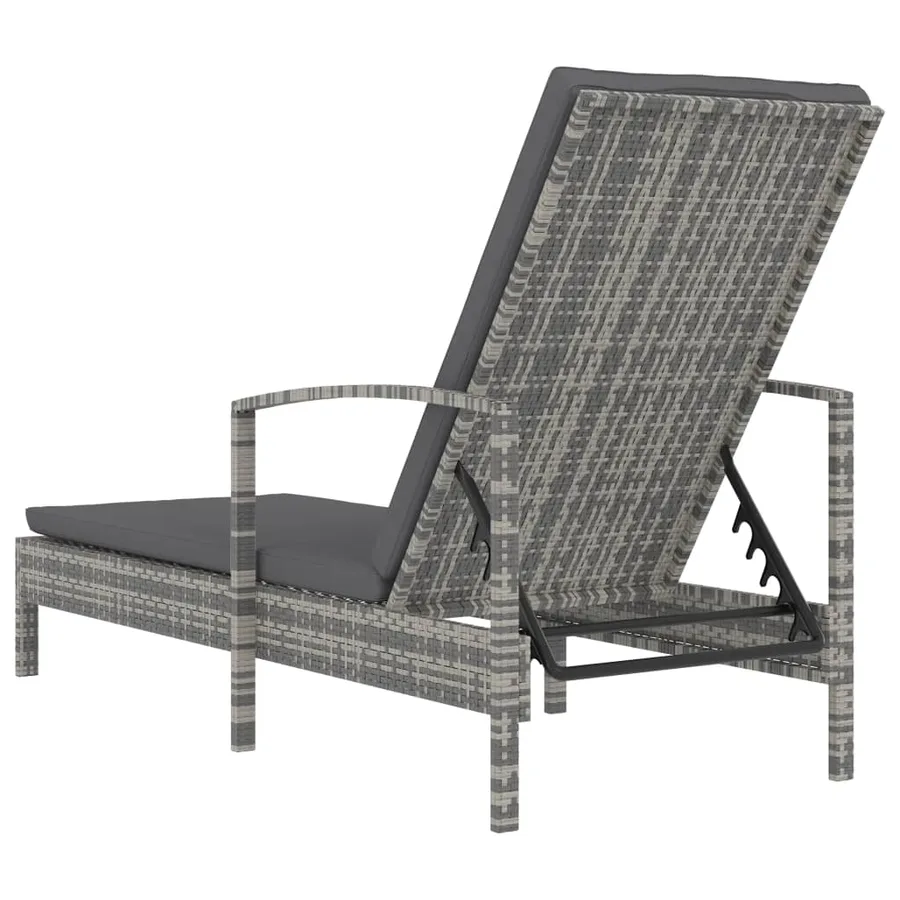 Chaise longue avec accoudoirs Résine tressée Gris - 5