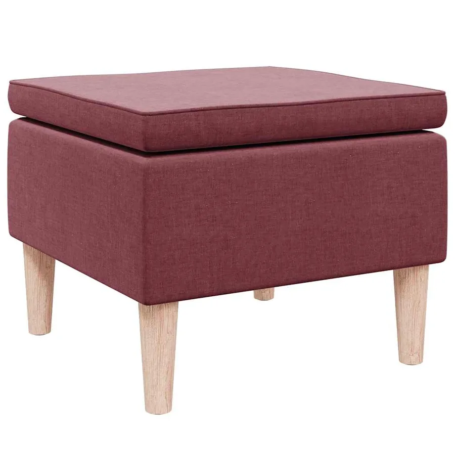 Tabouret avec pieds en bois Rouge bordeaux Tissu - 4