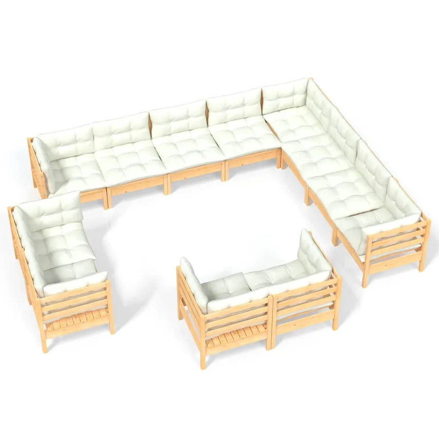 Salon de jardin 12 pcs avec coussins crème Bois de pin massif - 2