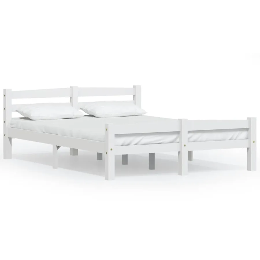 Cadre de lit sans matelas blanc bois de pin massif 140x200 cm - 2