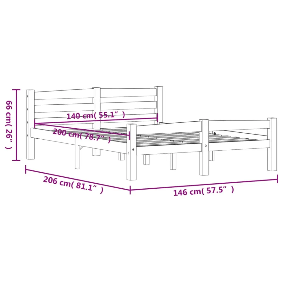 Cadre de lit sans matelas blanc bois de pin massif 140x200 cm - 7