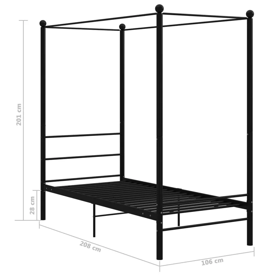 Cadre de lit à baldaquin sans matelas noir métal 100x200 cm - 6
