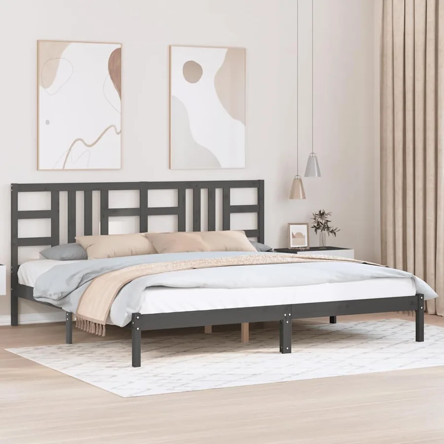Cadre de lit sans matelas gris 200x200 cm bois massif