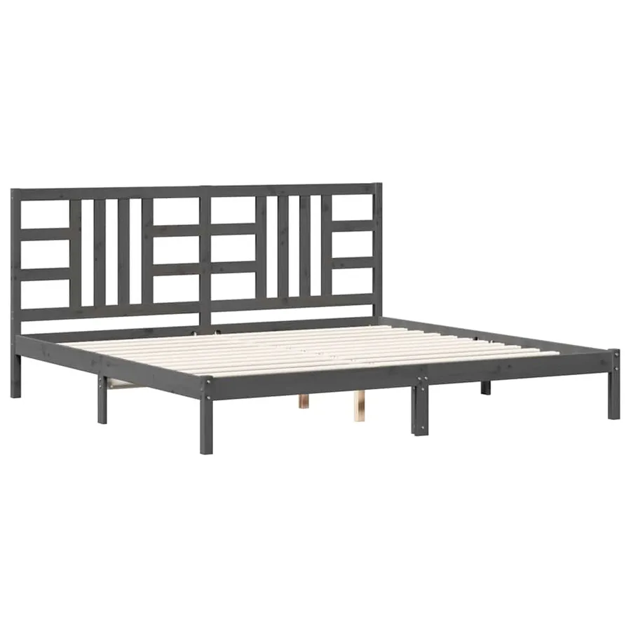 Cadre de lit sans matelas gris 200x200 cm bois massif - 2