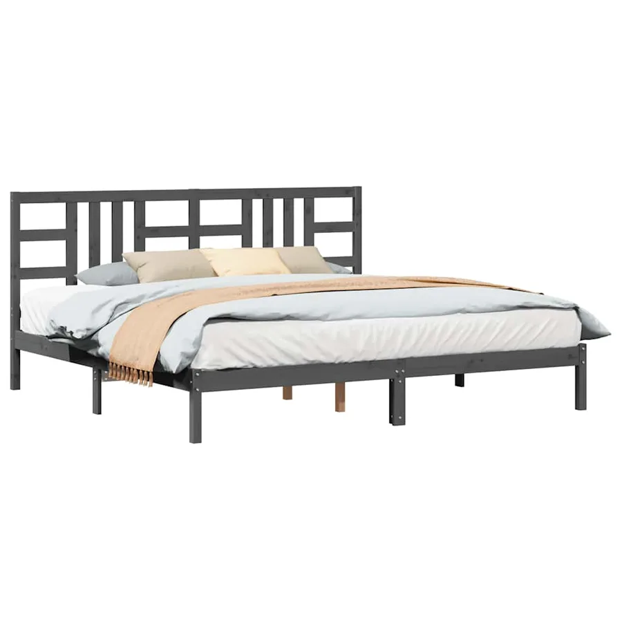 Cadre de lit sans matelas gris 200x200 cm bois massif - 3