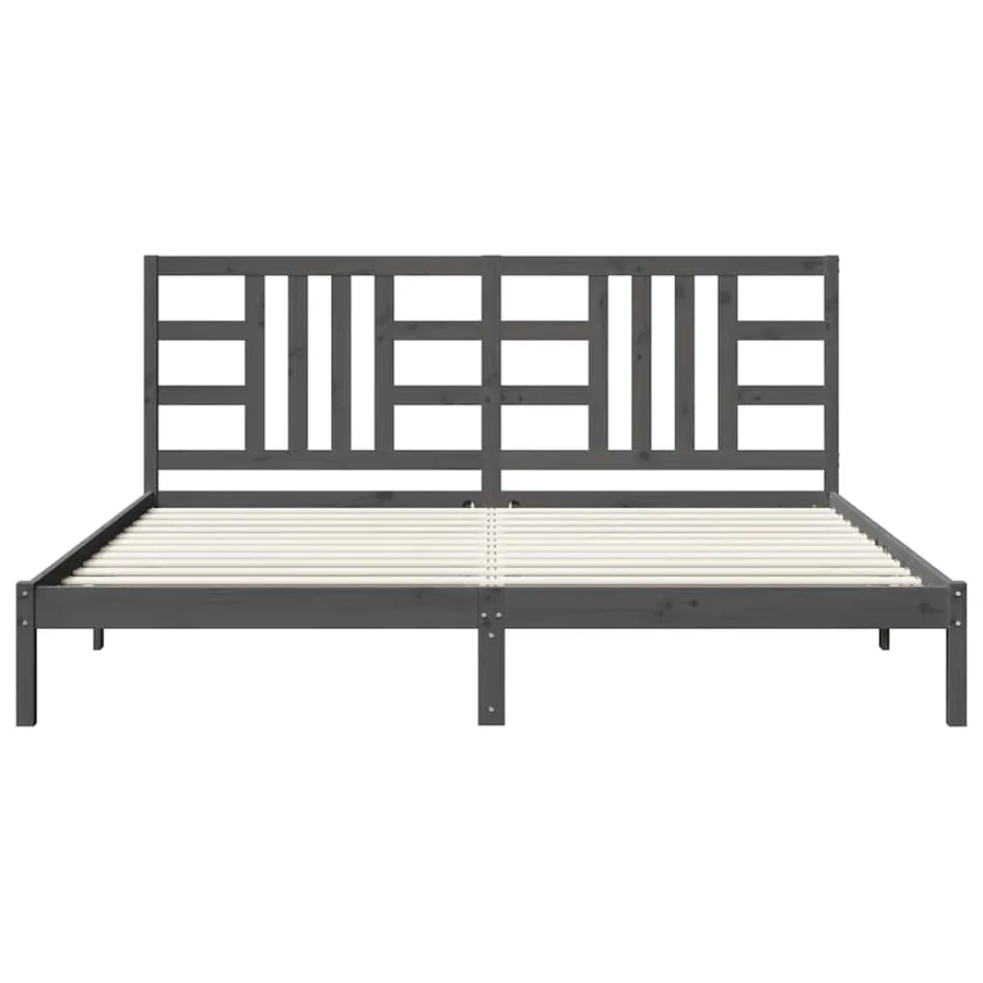 Cadre de lit sans matelas gris 200x200 cm bois massif - 4
