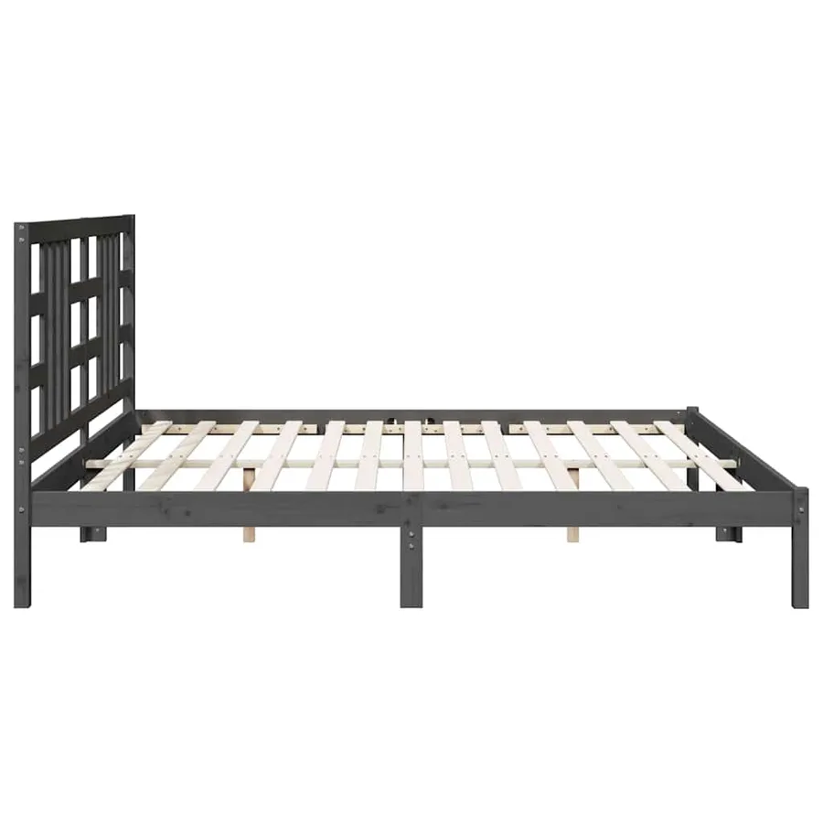 Cadre de lit sans matelas gris 200x200 cm bois massif - 6