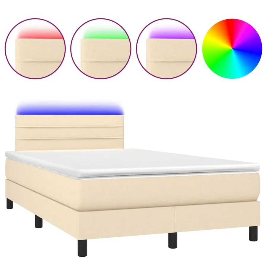Sommier à lattes de lit avec matelas LED Crème 120x200 cm Tissu - 2