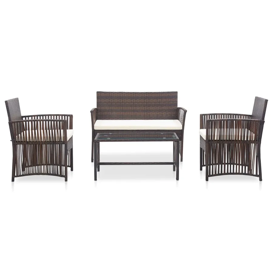 Salon de jardin 4 pcs avec coussin Résine tressée Marron - 2