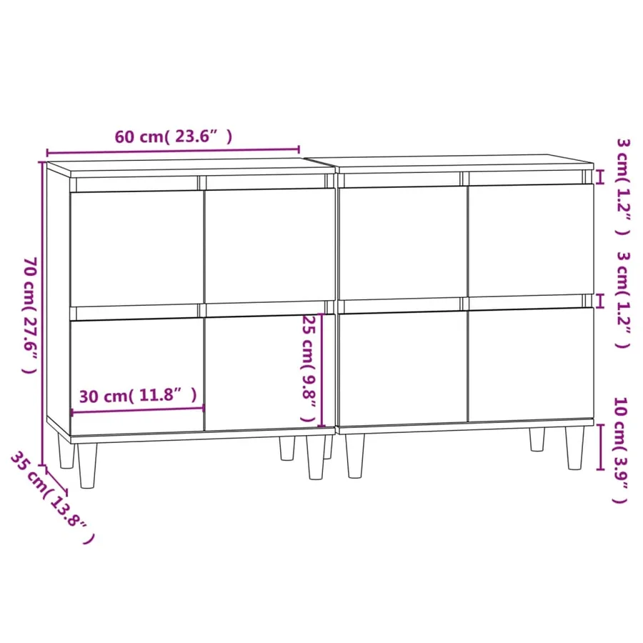 Buffets 2 pcs noir 60x35x70 cm bois d'ingénierie - 11