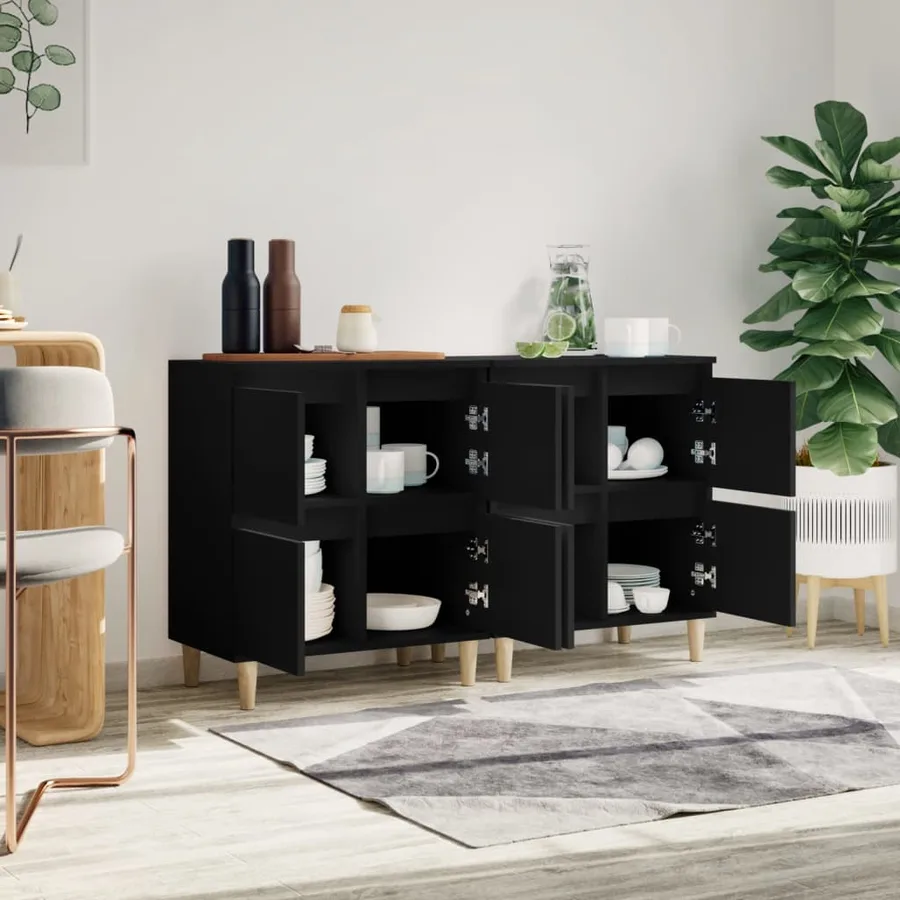 Buffets 2 pcs noir 60x35x70 cm bois d'ingénierie - 3