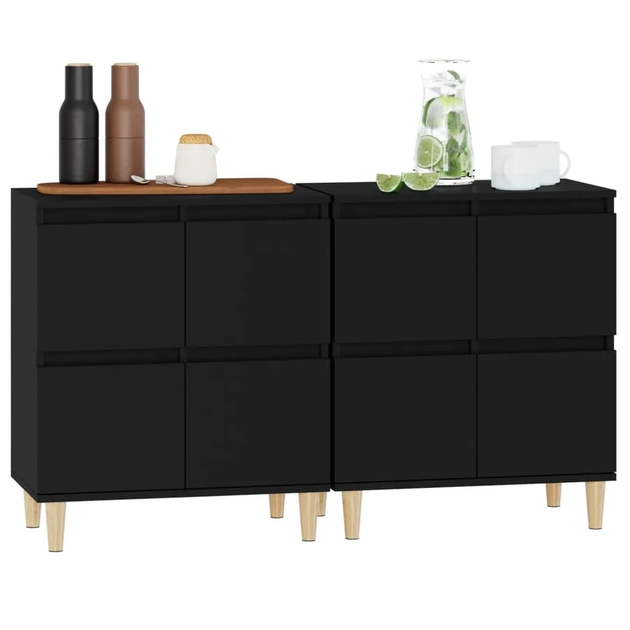 Buffets 2 pcs noir 60x35x70 cm bois d'ingénierie - 4