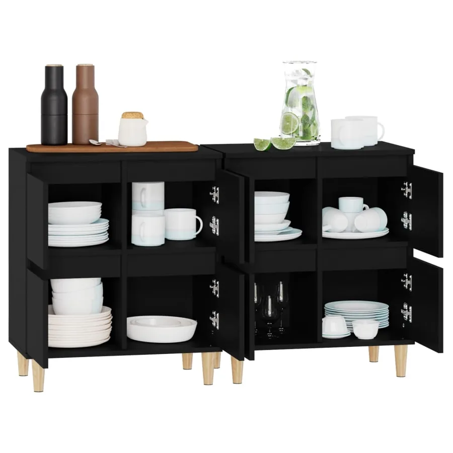 Buffets 2 pcs noir 60x35x70 cm bois d'ingénierie - 5