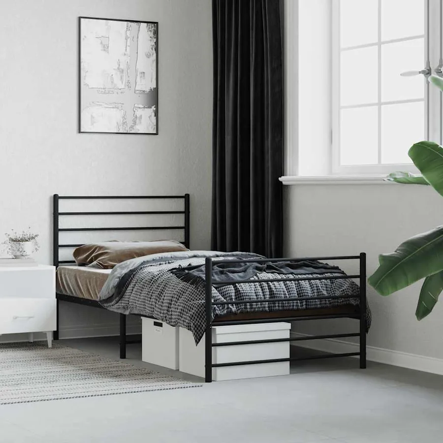 Cadre de lit métal sans matelas avec pied de lit noir 80x200 cm