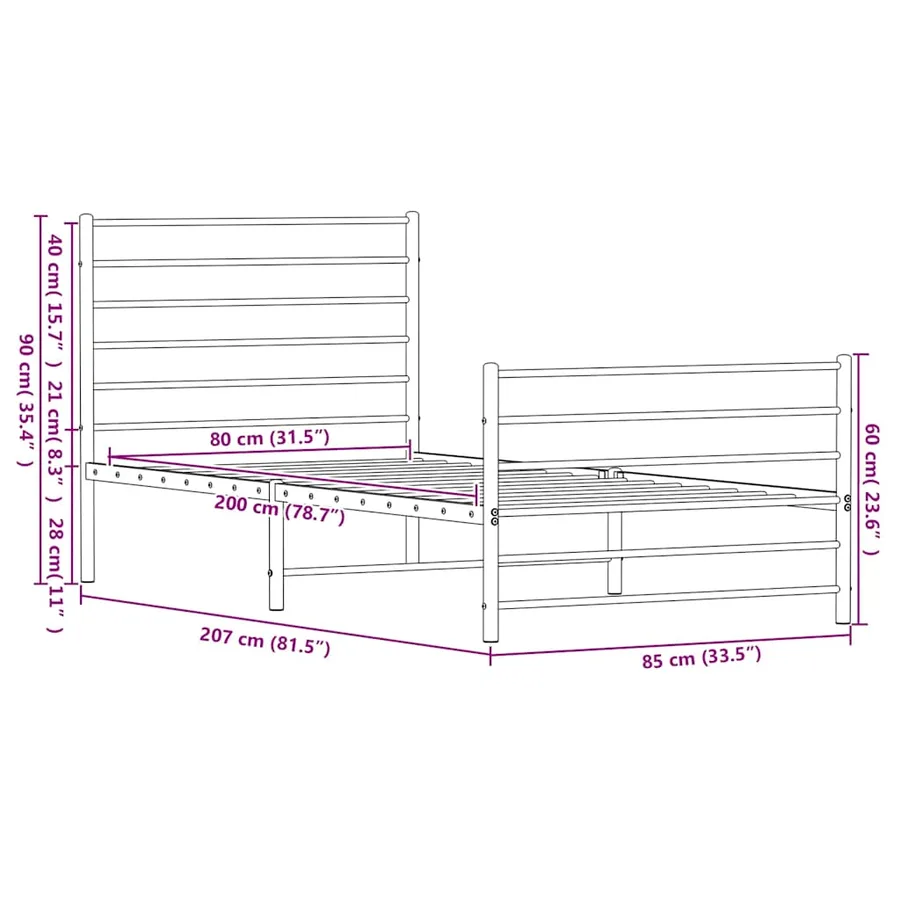 Cadre de lit métal sans matelas avec pied de lit noir 80x200 cm - 10