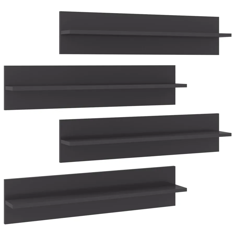 Étagères murales 4 pcs gris brillant bois d'ingénierie - 2
