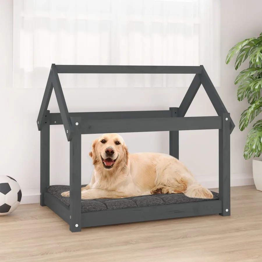 Lit pour chien Gris 81x60x70 cm Bois de pin solide