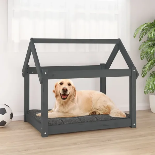 Lit pour chien Gris 81x60x70 cm Bois de pin solide