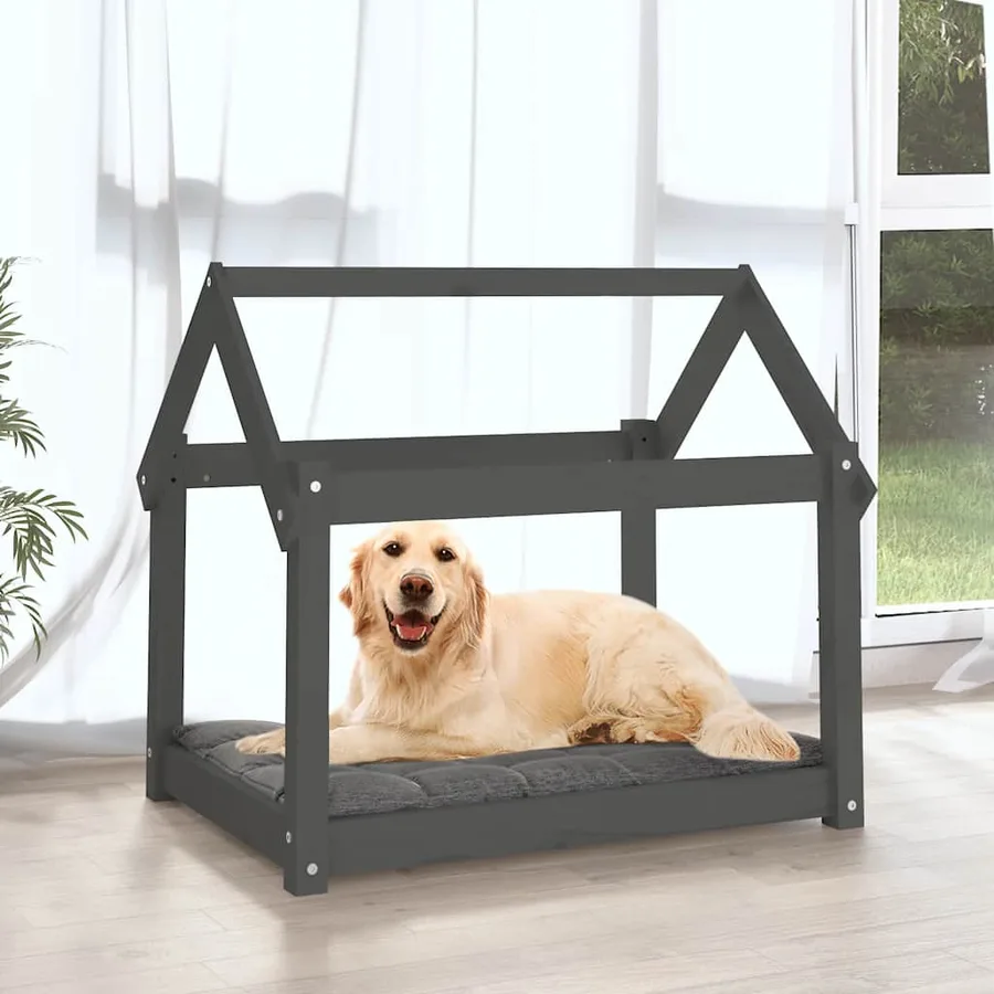 Lit pour chien Gris 81x60x70 cm Bois de pin solide - 3