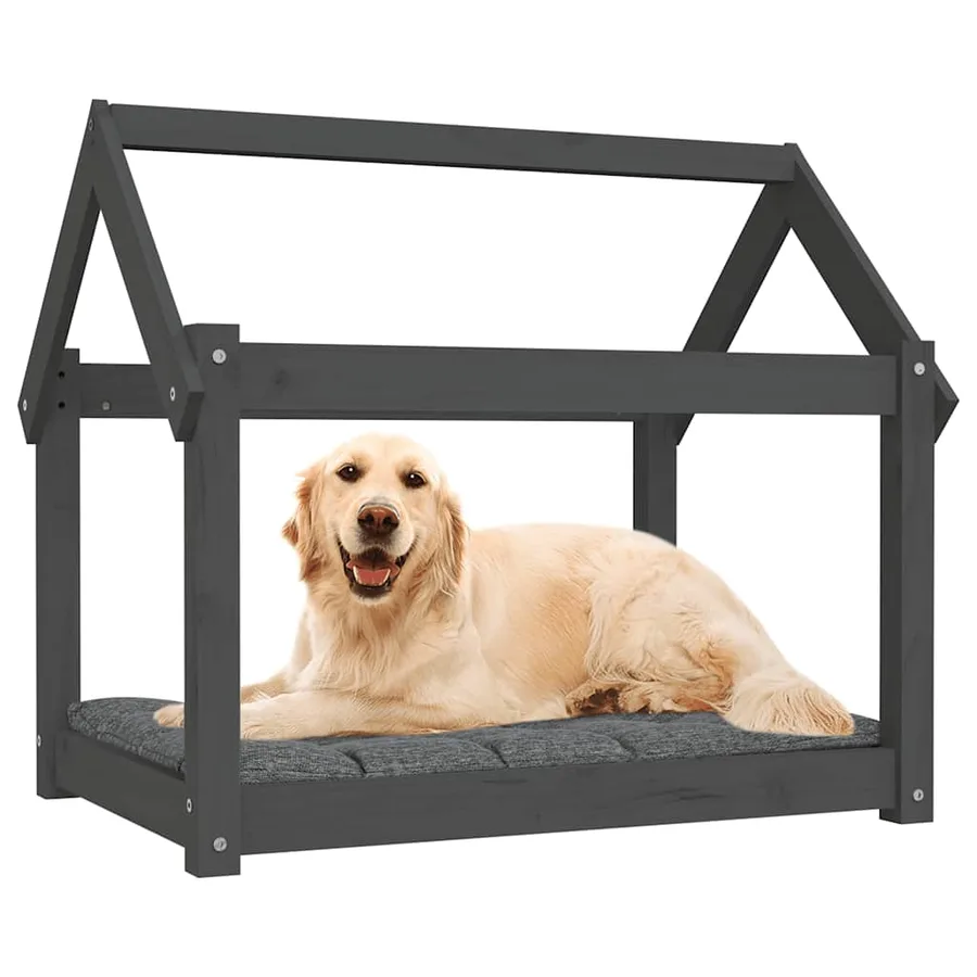 Lit pour chien Gris 81x60x70 cm Bois de pin solide - 4