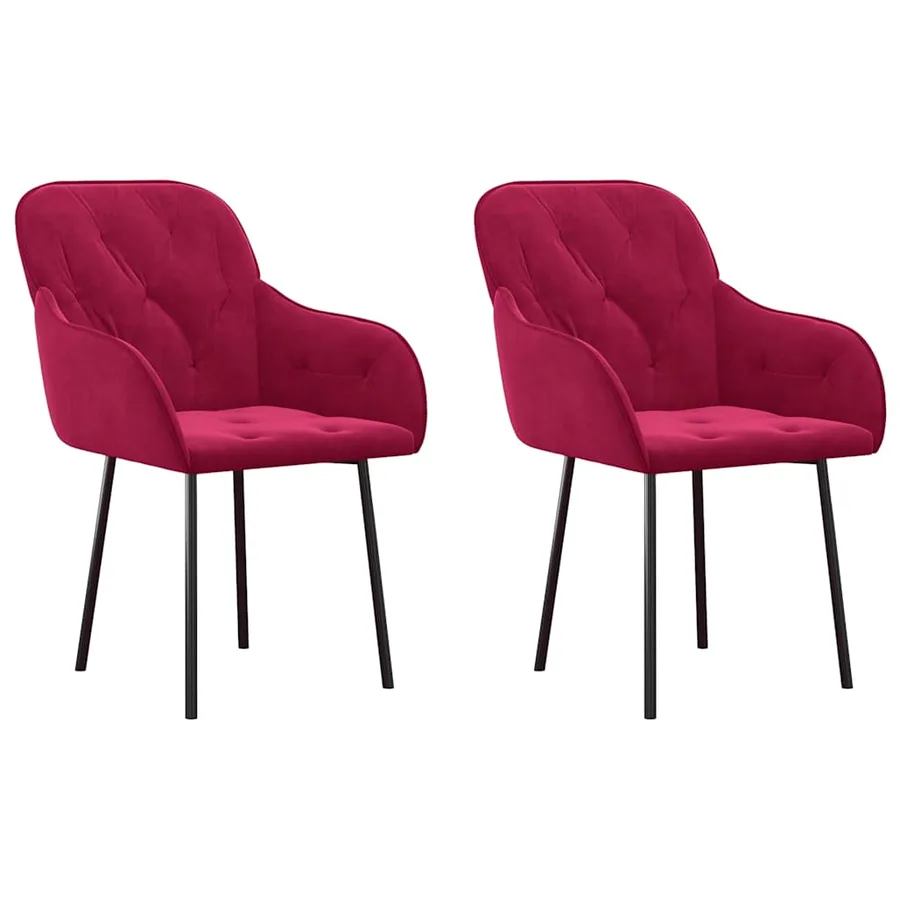 Chaises à manger lot de 2 Rouge bordeaux Velours - 2