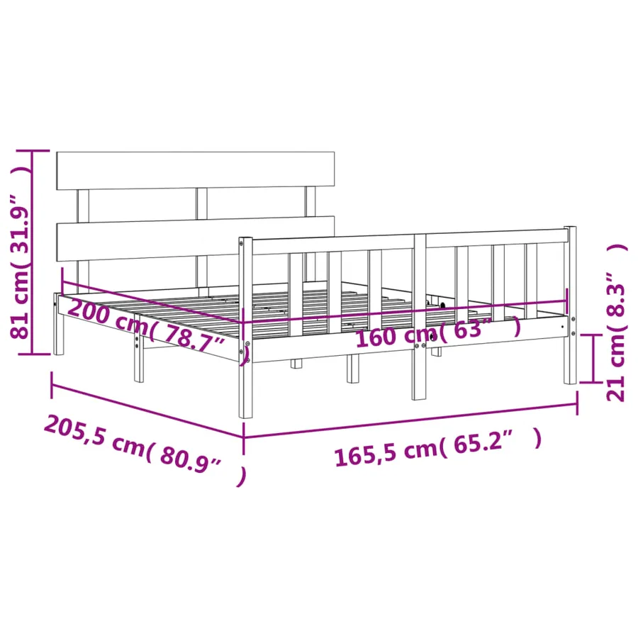 Cadre de lit sans matelas 160x200 cm bois massif de pin - 12