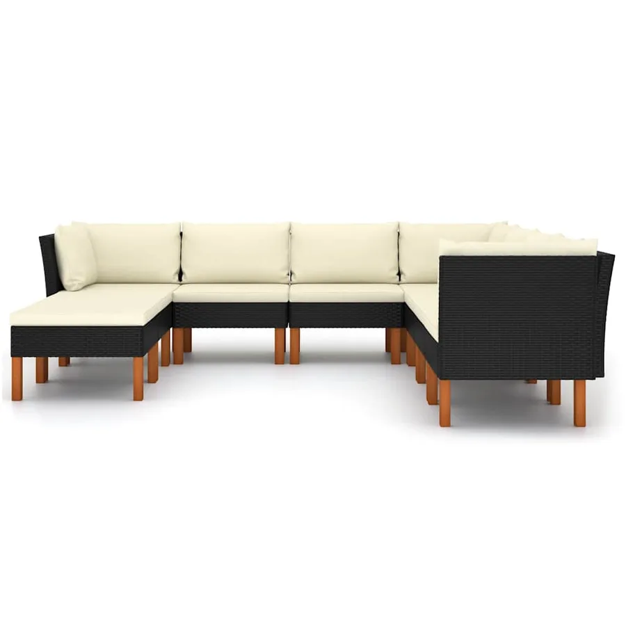 Salon de jardin 9 pcs avec coussins Résine tressée Noir - 3