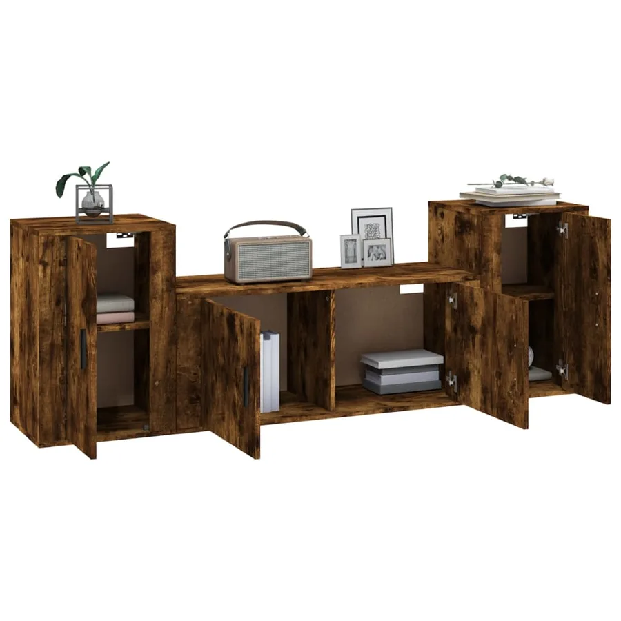 Ensemble de meubles TV 3 pcs Chêne fumé Bois d'ingénierie - 3