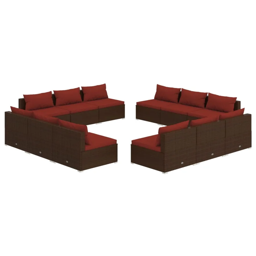 Salon de jardin 12 pcs avec coussins Résine tressée Marron - 2
