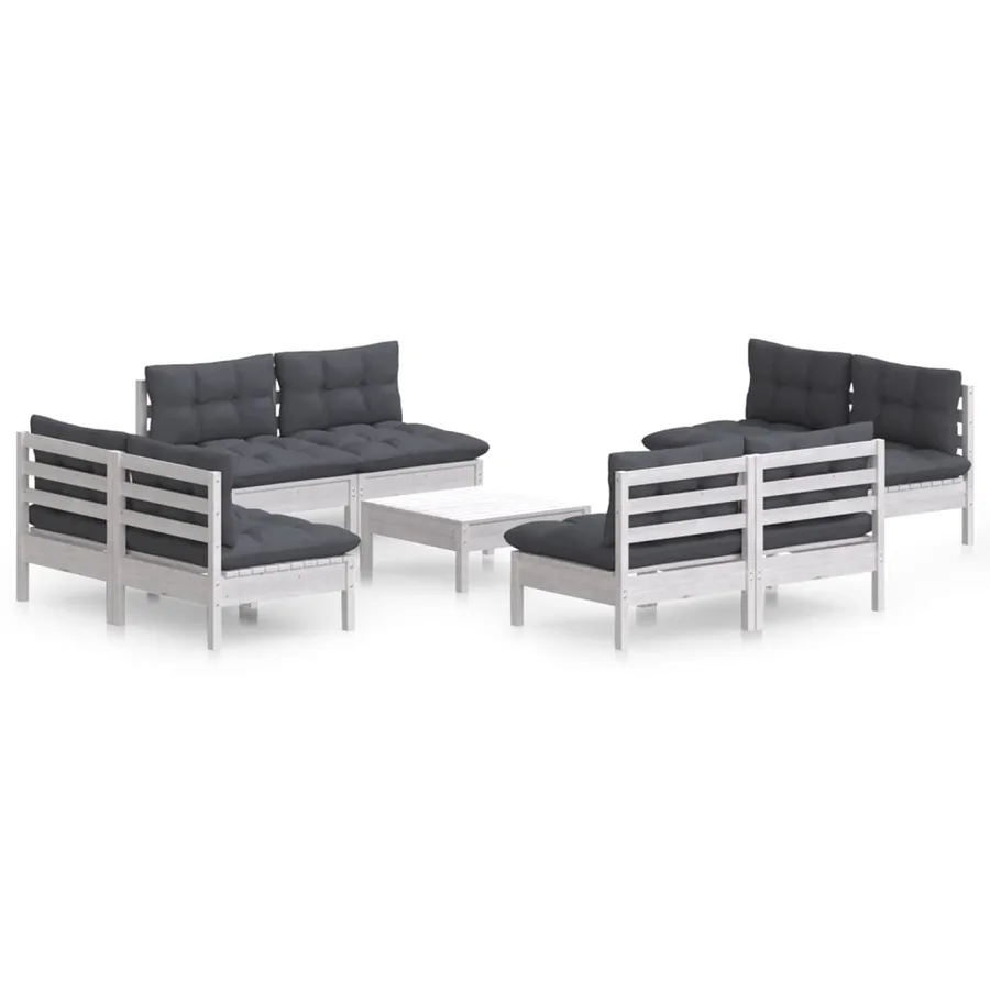 Salon de jardin 9 pcs avec coussins anthracite bois de pin - 2