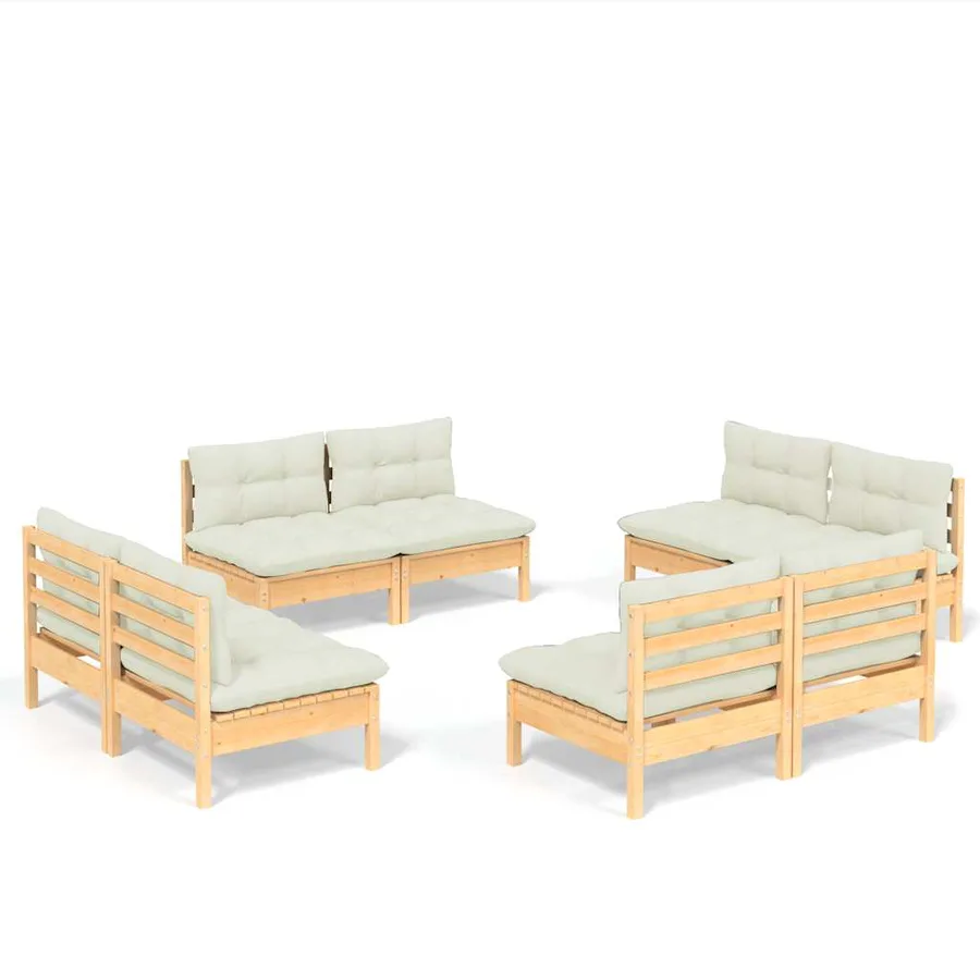 Salon de jardin 8 pcs avec coussins crème Bois de pin - 2
