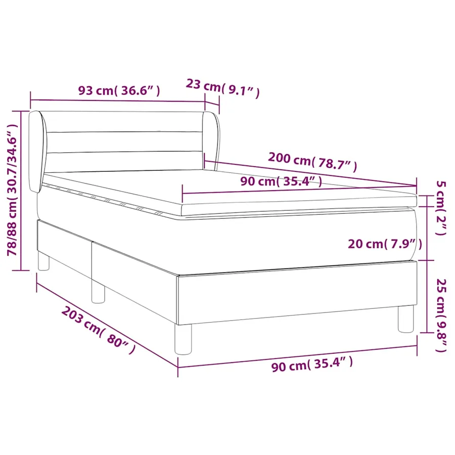 Sommier à lattes de lit avec matelas Noir 90x200 cm Velours - 7