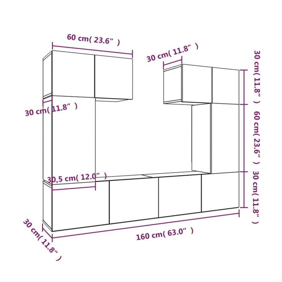 Ensemble de meubles TV 6 pcs Blanc Bois d'ingénierie - 9
