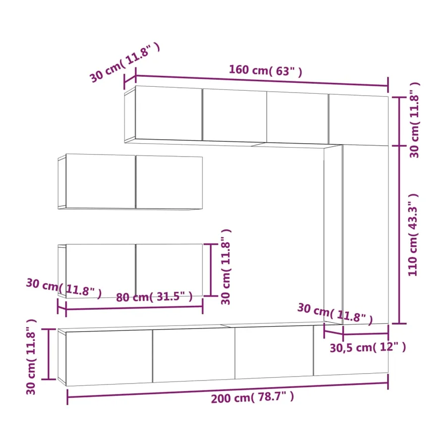 Ensemble de meubles TV 7 pcs Blanc Bois d'ingénierie - 10
