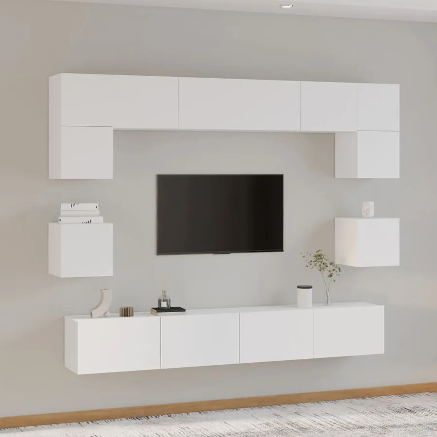 Ensemble de meubles TV 8 pcs Blanc Bois d'ingénierie