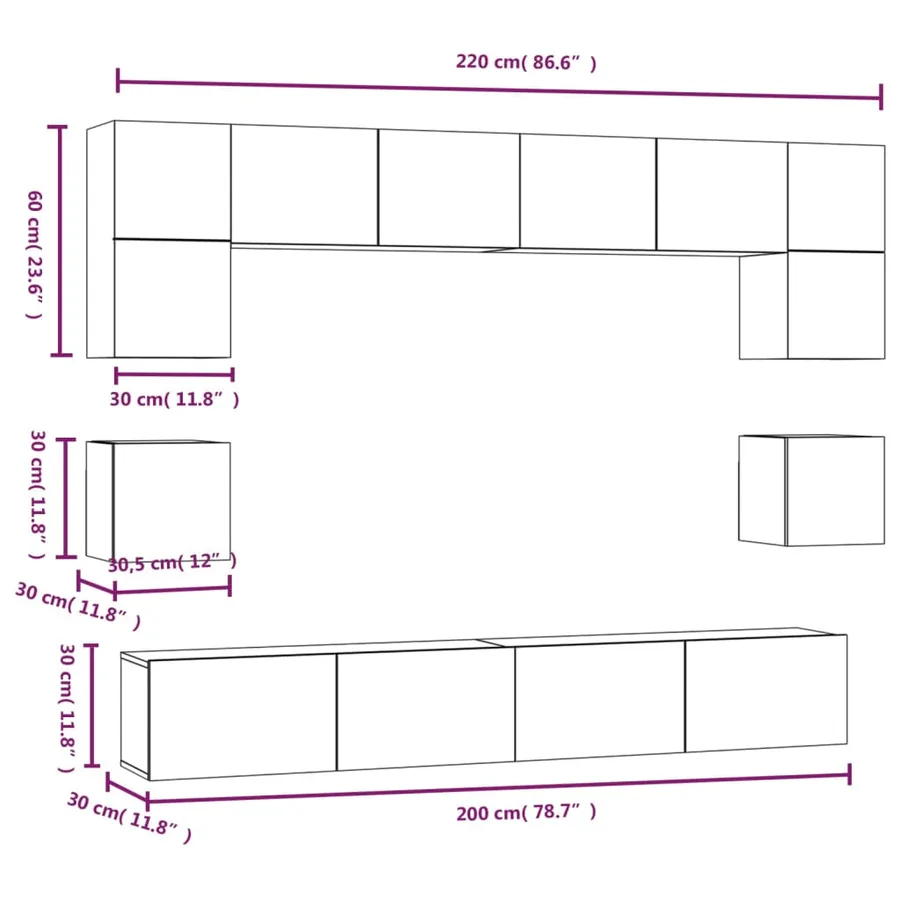 Ensemble de meubles TV 8 pcs Blanc Bois d'ingénierie - 11
