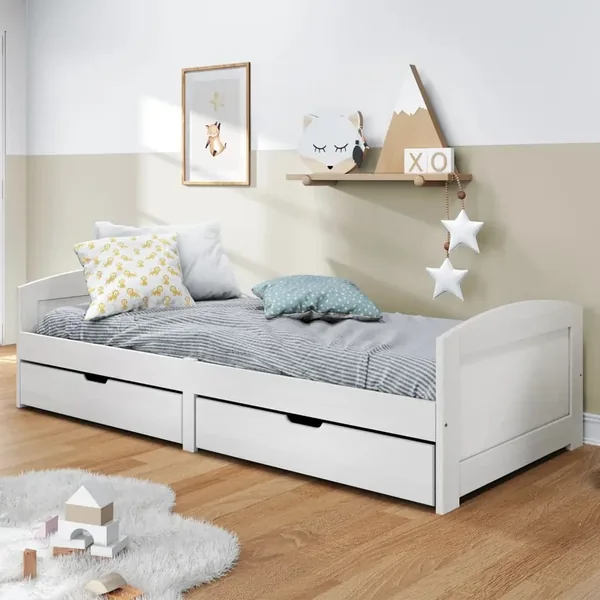 Lit de jour avec 2 tiroirs blanc 90x200 cm pin massif IRUN