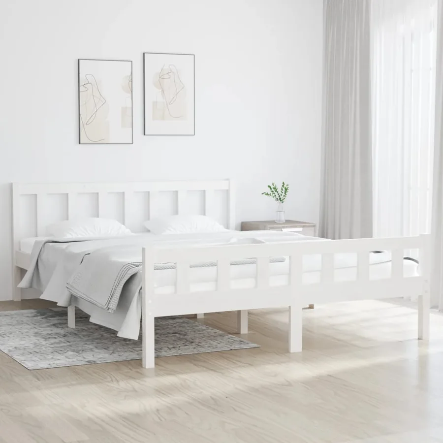 Cadre de lit sans matelas blanc bois de pin massif