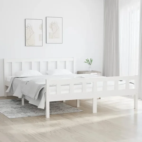 Cadre de lit sans matelas blanc bois de pin massif